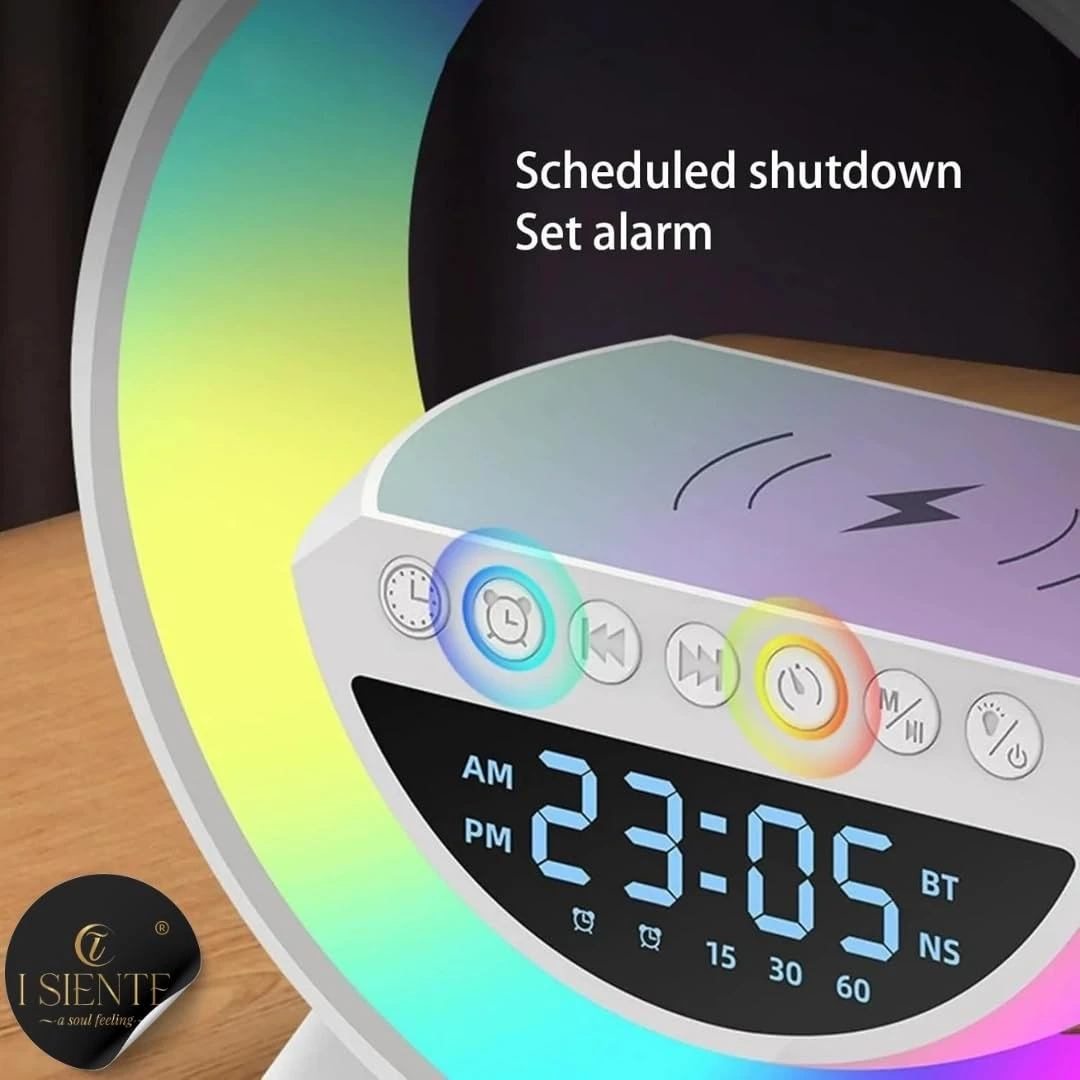 3-in-1 Night Light Bluetooth Speaker with 15W Wireless Mobile Charger, Rechargeable LED Desk Lamp, Atmosphere Lamp G-Shape Speaker, Bedside Lamp for Bedroom, Room Decor, Gift (Multicolor)