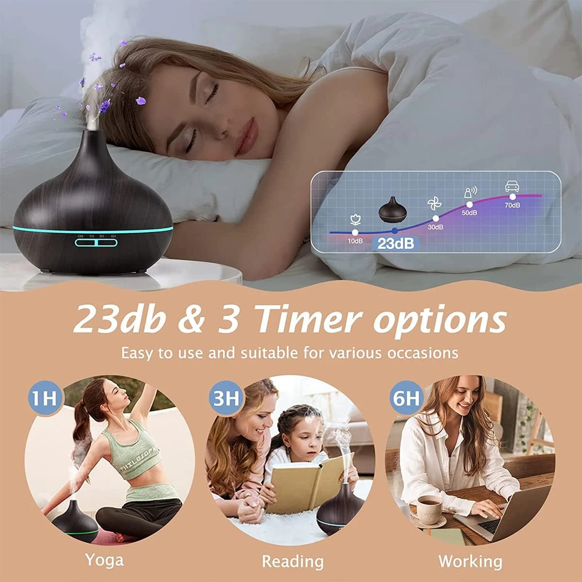 Aromatherapy Diffuser & Ultrasonic Humidifier for Home – 500ml Essential Oil Diffuser with Multi-Color LED & Remote | Quiet Operation, Auto Shut-Off, Wooden Dark Brown