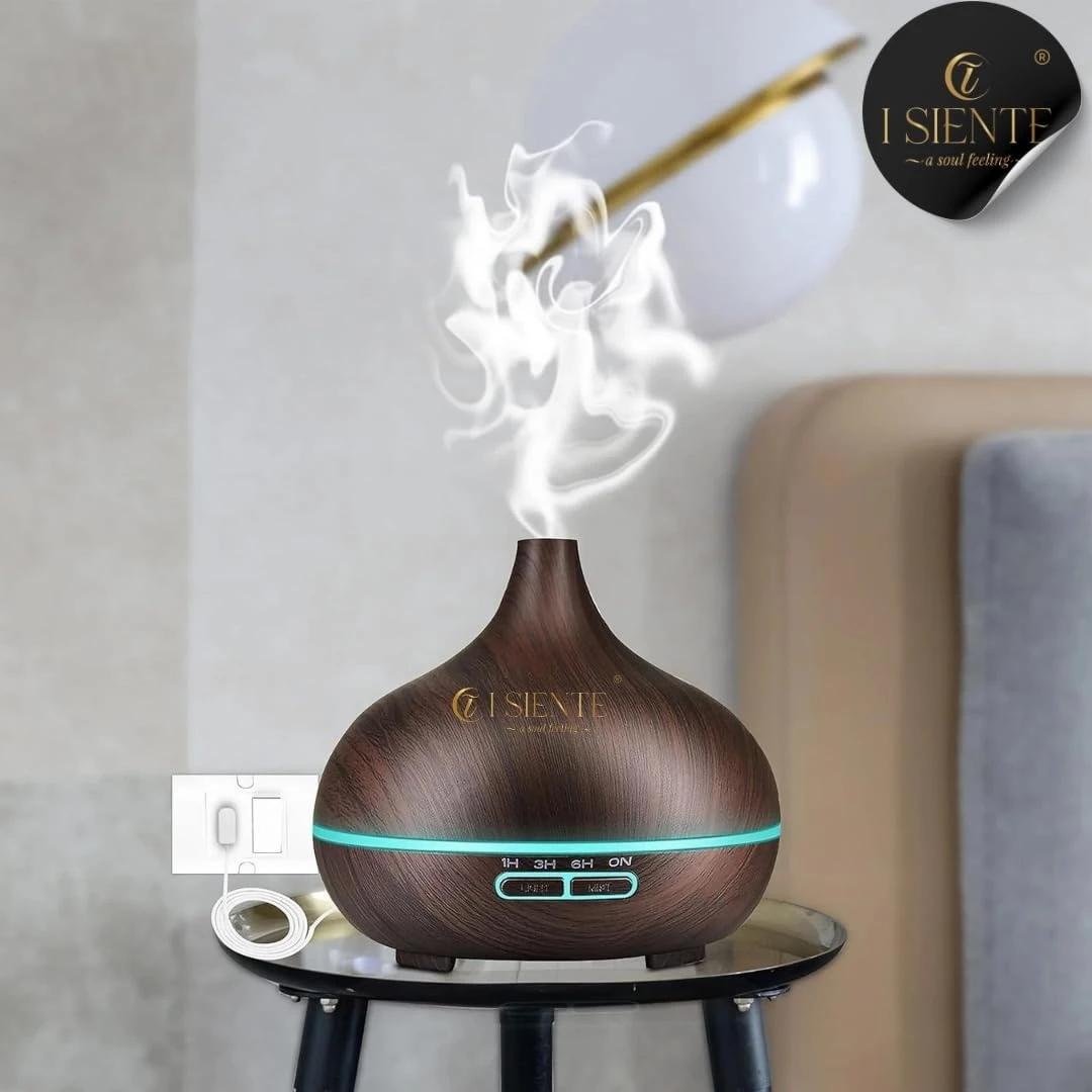 Aromatherapy Diffuser & Ultrasonic Humidifier for Home – 500ml Essential Oil Diffuser with Multi-Color LED & Remote | Quiet Operation, Auto Shut-Off, Wooden Dark Brown
