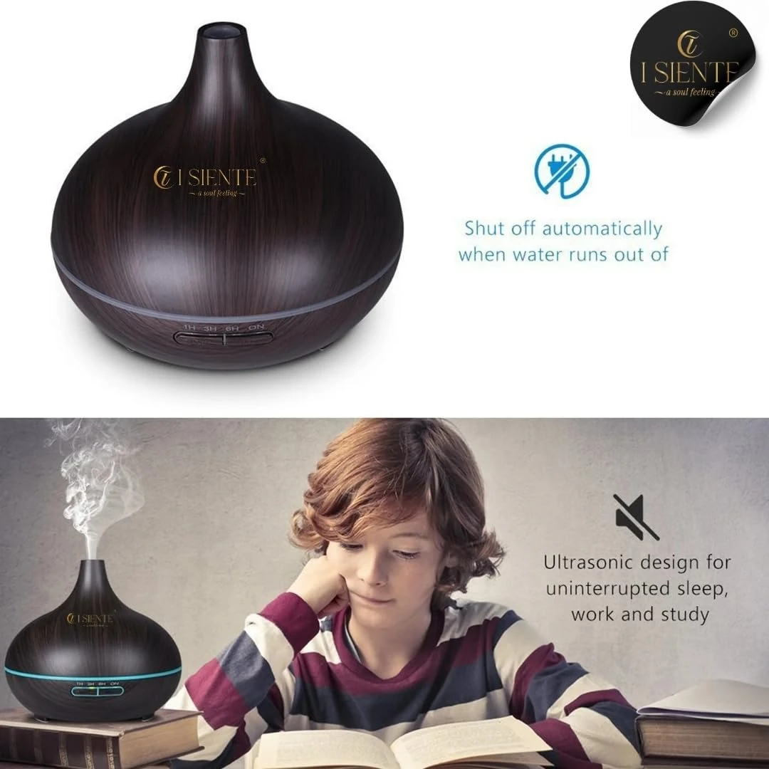 Aromatherapy Diffuser & Ultrasonic Humidifier for Home – 500ml Essential Oil Diffuser with Multi-Color LED & Remote | Quiet Operation, Auto Shut-Off, Wooden Dark Brown