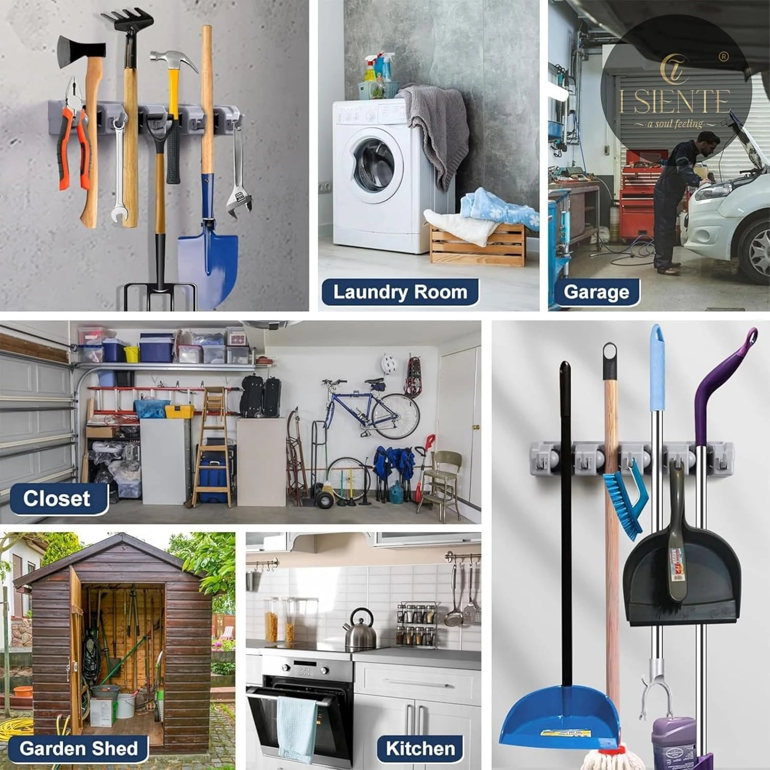 Wall Mounted Mop and Broom Holder Organizer, 4 Slots for Home, Bathroom, Garage (4 Layers)