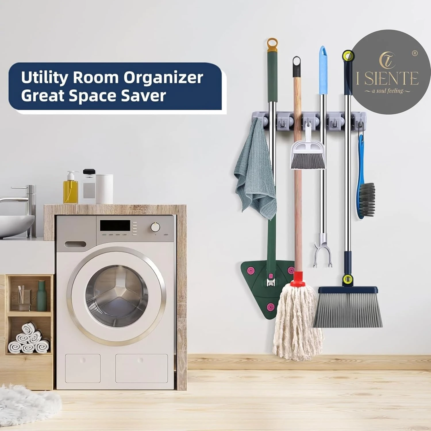 Wall Mounted Mop and Broom Holder Organizer, 4 Slots for Home, Bathroom, Garage (4 Layers)