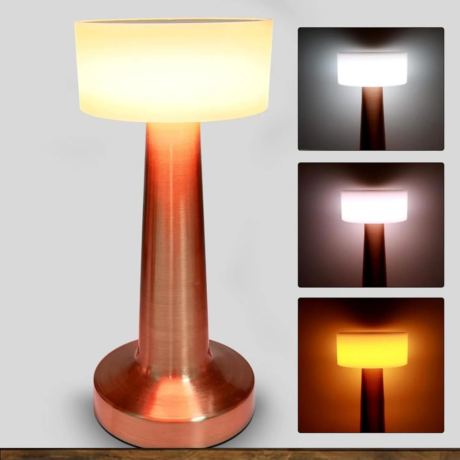 Gold Table Lamp with 2000 mAh Battery | 3-Color Touch Control | Adjustable Brightness | Premium Design for Bedroom & Living Room - 24x10x10 cm