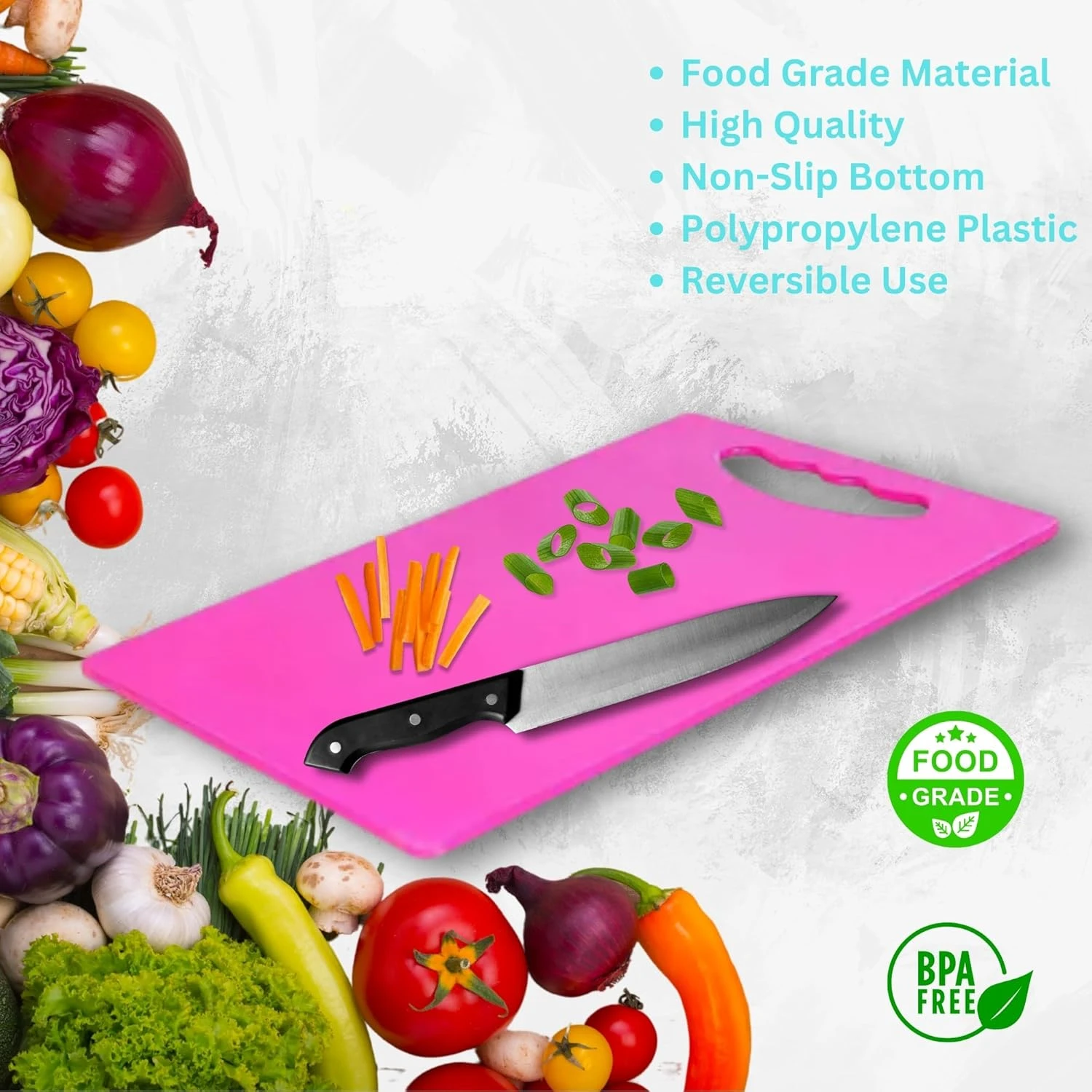 Plastic Chopping Board - Food Grade, Non-Slip, Reversible, Dishwasher Safe (30 x 20 cm)