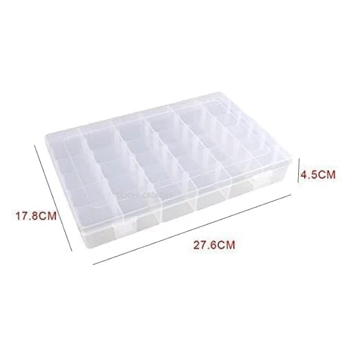 Transparent Jewelry Storage Box for Earring Hooks – 36 Grids with Adjustable Dividers – Rectangular Organizer for Beads, Earrings, and Small Jewelry – Size 27.6 x 17.8 x 4.5 cm