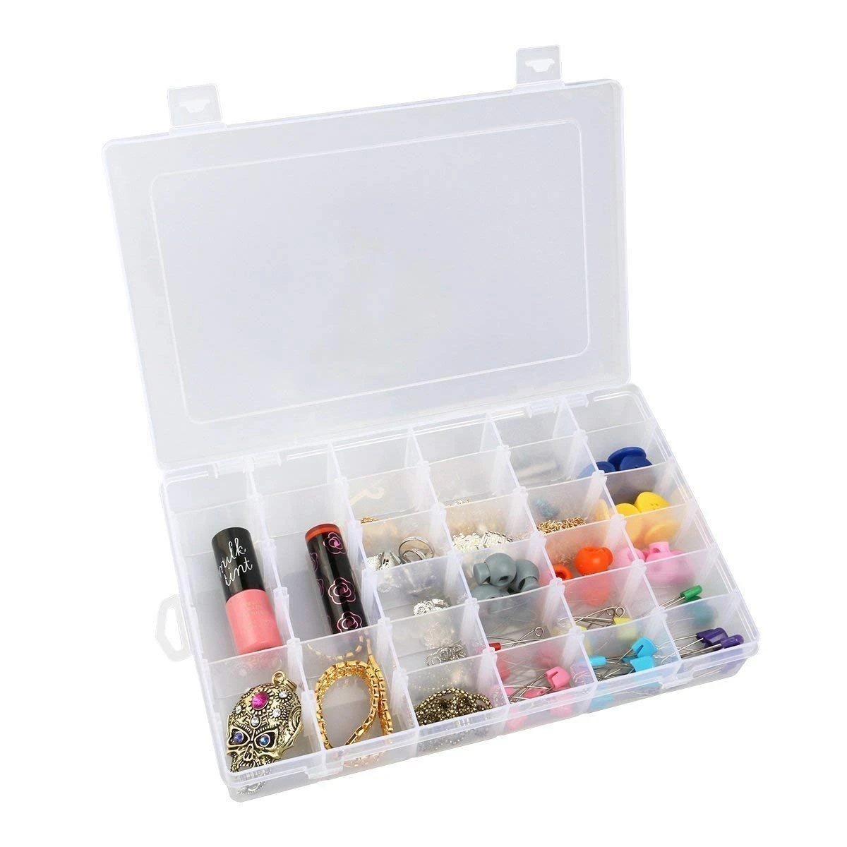 Transparent Jewelry Storage Box for Earring Hooks – 36 Grids with Adjustable Dividers – Rectangular Organizer for Beads, Earrings, and Small Jewelry – Size 27.6 x 17.8 x 4.5 cm