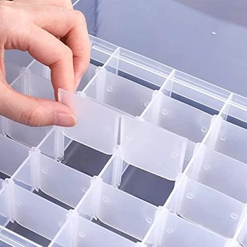 Transparent Jewelry Storage Box for Earring Hooks – 36 Grids with Adjustable Dividers – Rectangular Organizer for Beads, Earrings, and Small Jewelry – Size 27.6 x 17.8 x 4.5 cm