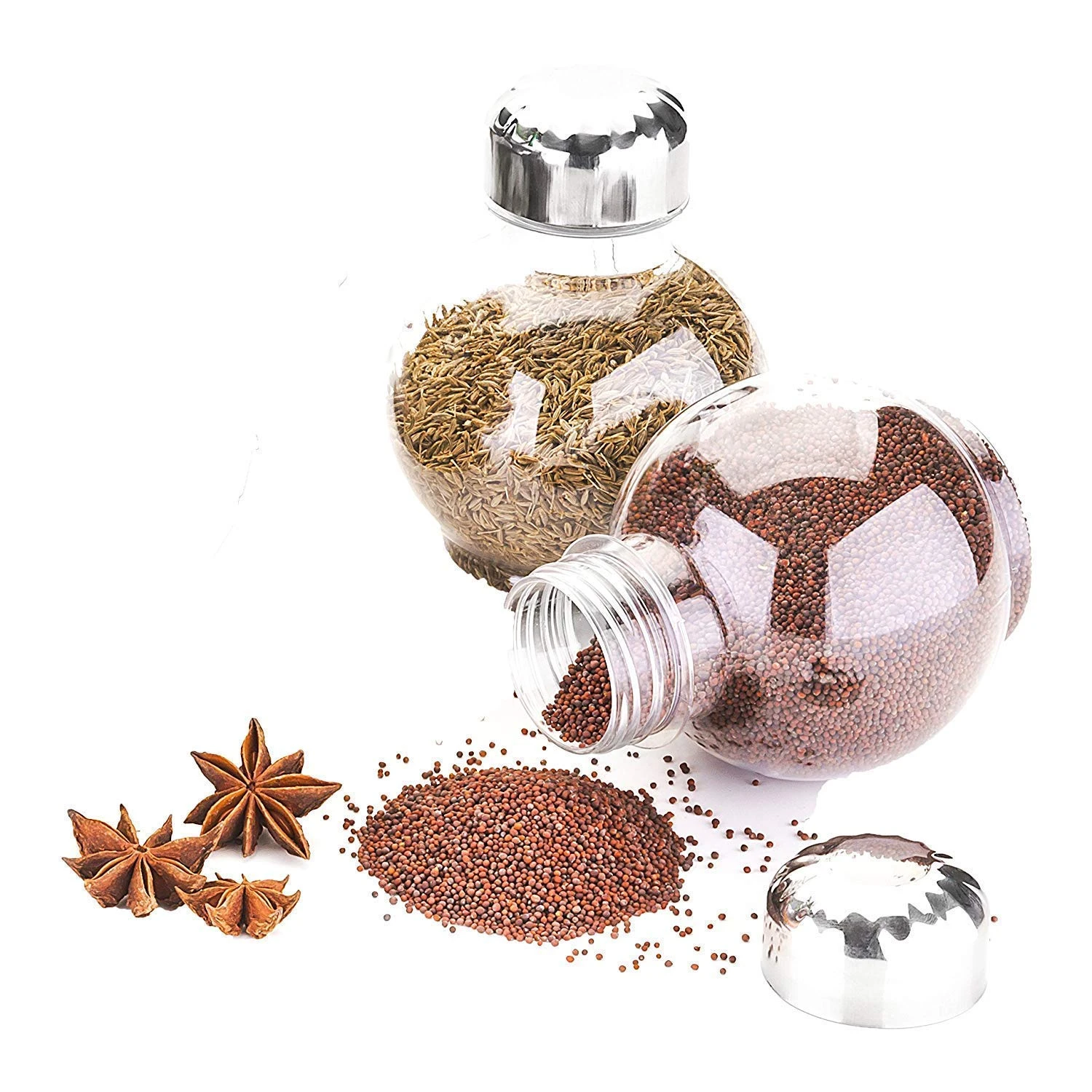 Multipurpose Revolving Plastic Spice Rack Set - 16 Transparent Jars with 360° Rotation for Easy Identification - Round Designer Condiment Set, 300ml Capacity