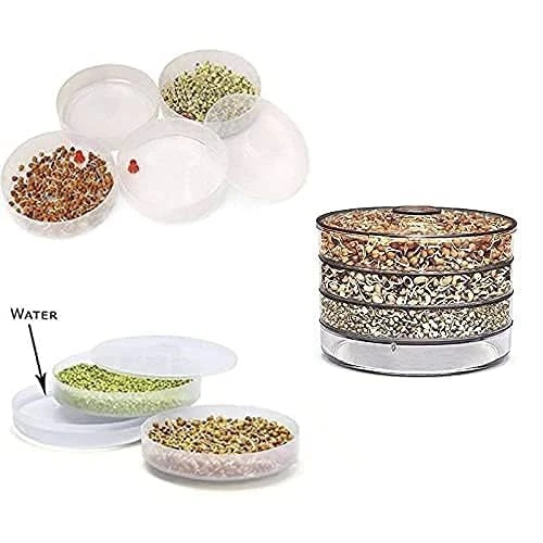 Sprout Maker with 4 Compartments, 4-Layer Plastic Sprouting Jar for Grains, Seeds, Dal, Channa, and Chole (500ml)