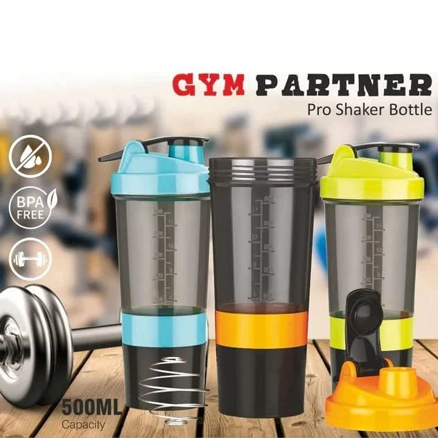 Gym Protein Shaker Bottle with Free Hand Grip Strengthener | Whey Protein and Mass Gainer Shaker Blender with Mixer Ball (500 ml)