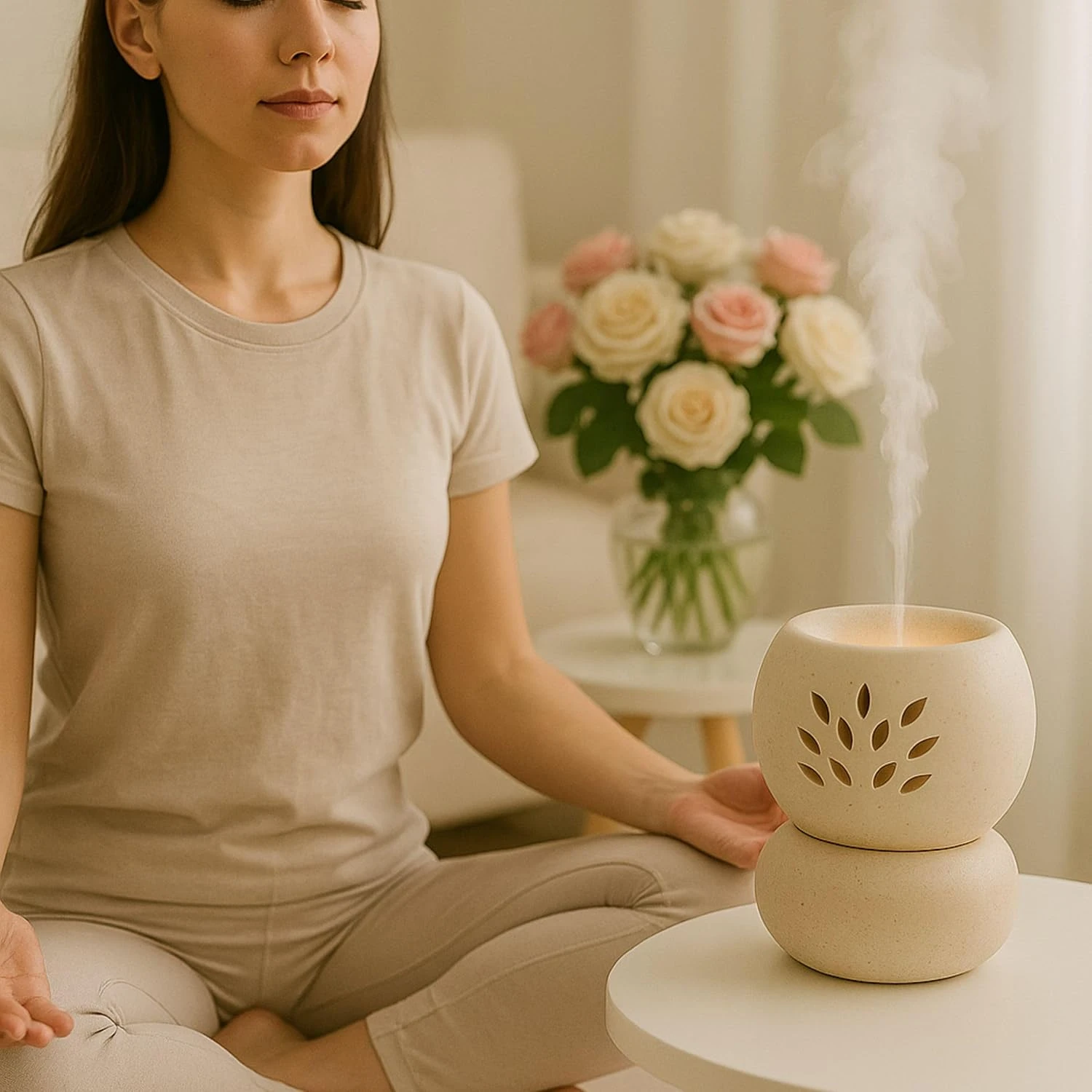 Handcrafted Ceramic Electric Aroma Diffuser for Home | Round-Shaped Aroma Oil Burner with 2 Free Aroma Oils (10ml Each) | Fragrance & Decor for Bedroom and Living Room