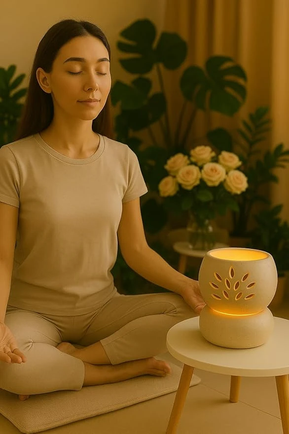 Handcrafted Ceramic Electric Aroma Diffuser for Home | Round-Shaped Aroma Oil Burner with 2 Free Aroma Oils (10ml Each) | Fragrance & Decor for Bedroom and Living Room