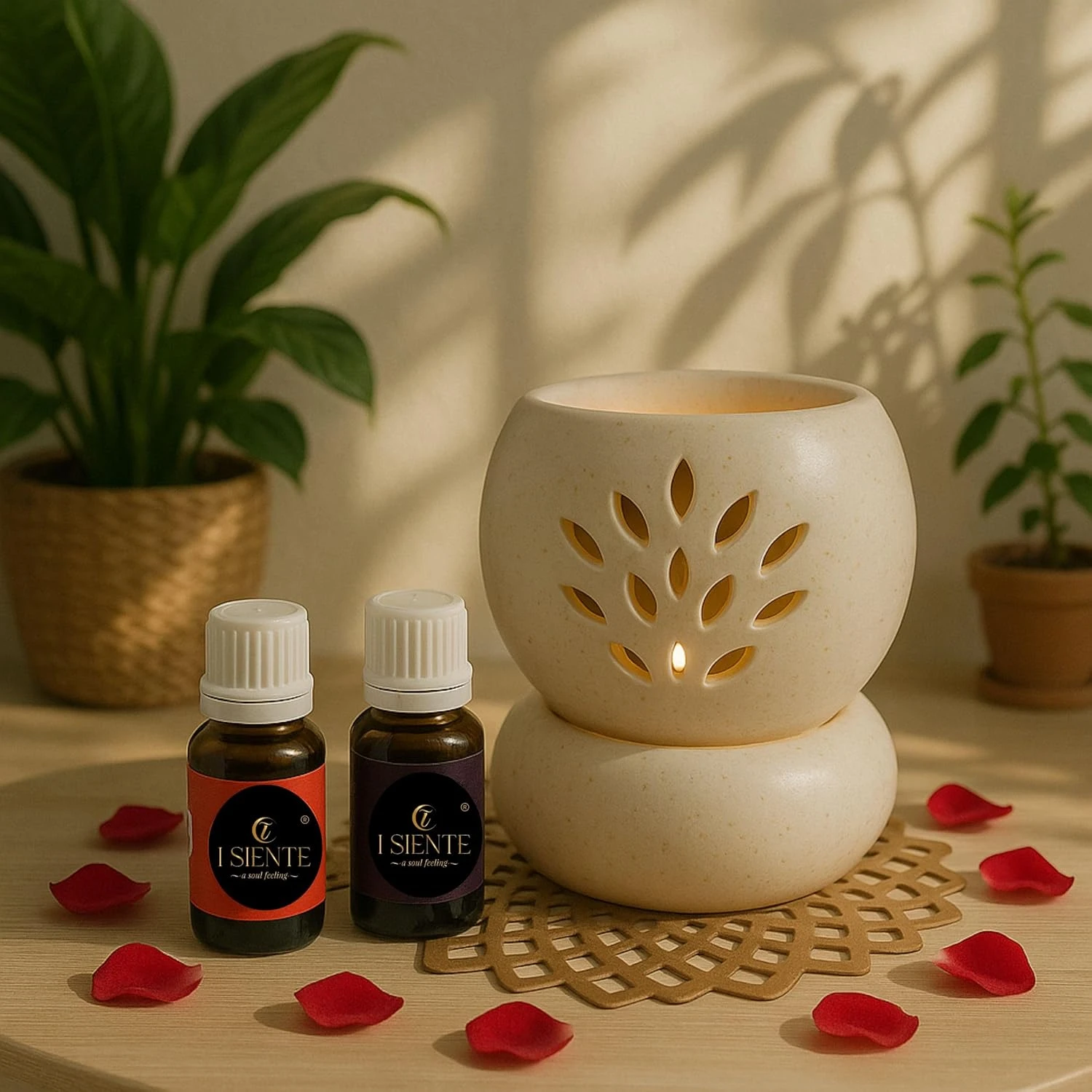 Handcrafted Ceramic Electric Aroma Diffuser for Home | Round-Shaped Aroma Oil Burner with 2 Free Aroma Oils (10ml Each) | Fragrance & Decor for Bedroom and Living Room